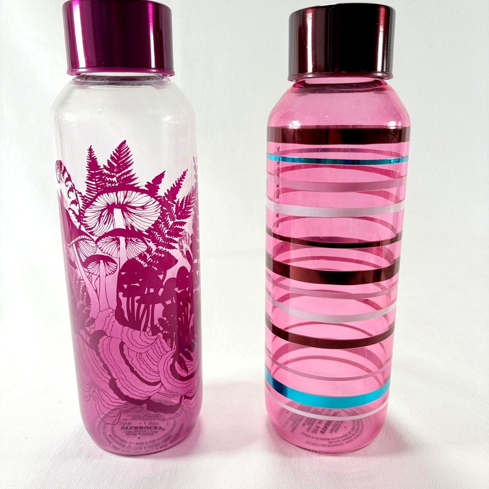 Starbucks Glass Water Bottle 20oz Valentines Day Stripe 2022 Pink Mushroom 2023